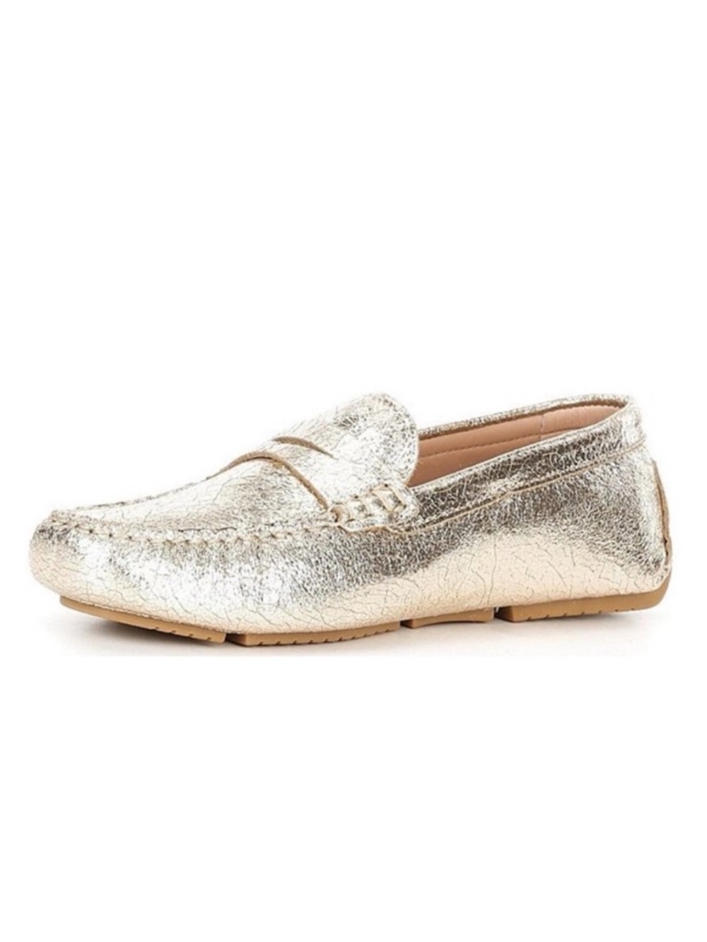 New Flag Ltd. Gold Crinkled Leather Loafers Flats size 8